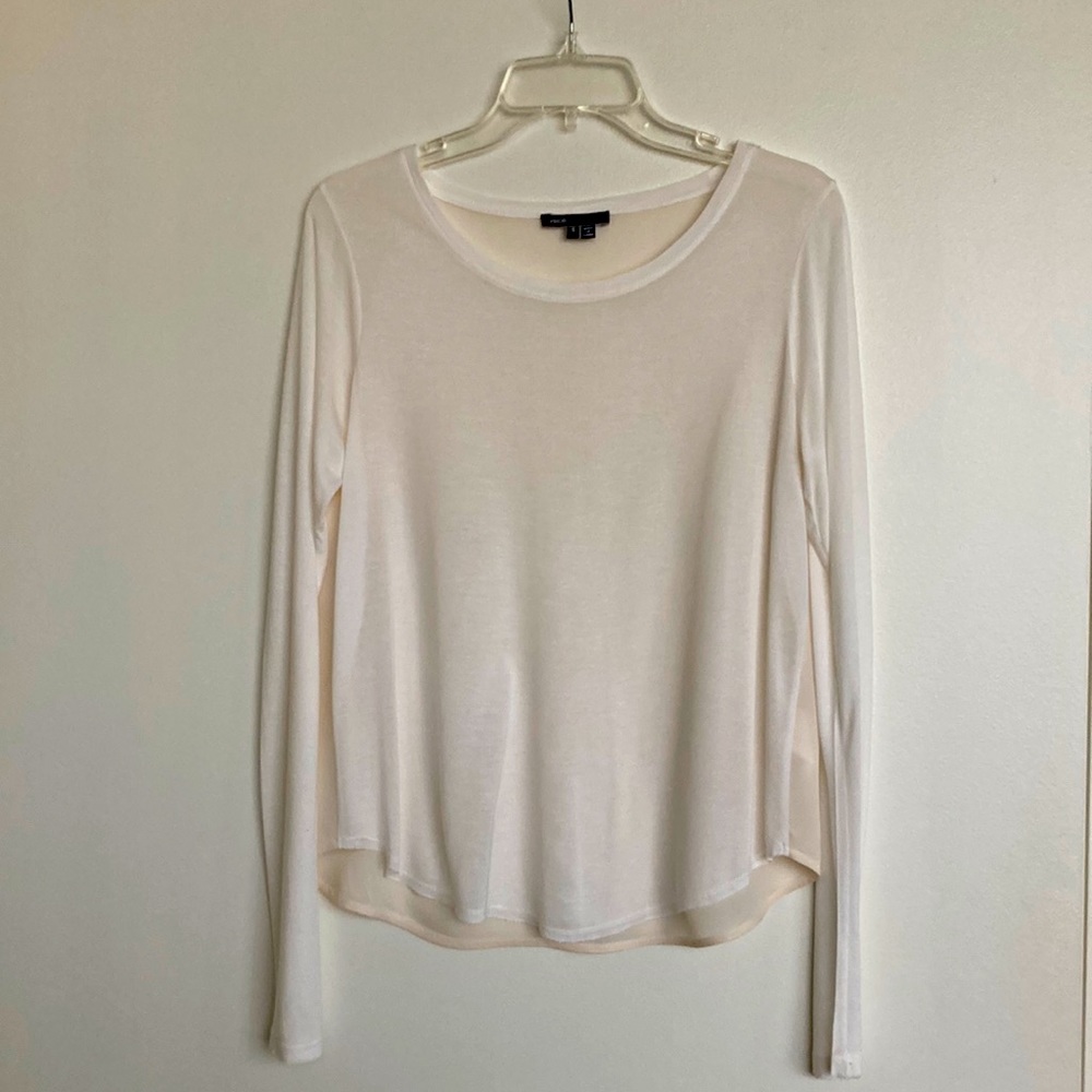 Vince Two-tone Cream Silk Blend Top, size Small